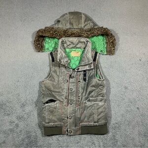 Y2k Grey Rare Vaughn Vest David Bitton Buffalo Faux Fur Trim Hooded Medium Women
